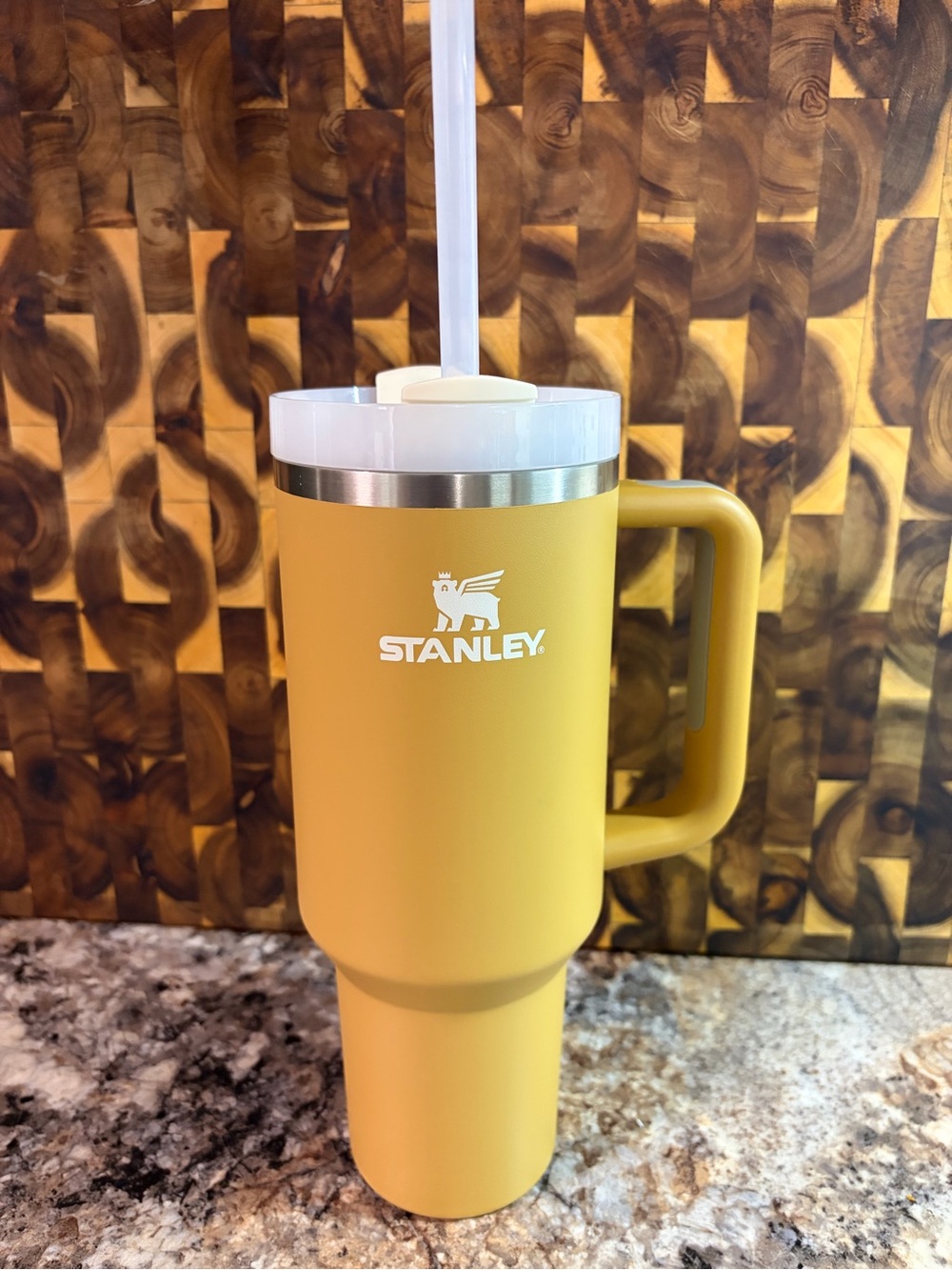 Stanley Yellow Travel Tumbler with Handle and Straw